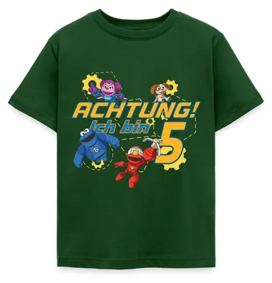 Produktbild von Spreadshirt Achtung Ich Bin 5 Jahre Alt Mecha Builders Team Motiv Kinder T-Shirt, 122/128 (7-8 Jahre), Forstgrün