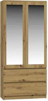 Obrázek produktu pro Šatní skříň 90 cm se zrcadlem TAAVI - dub artisan