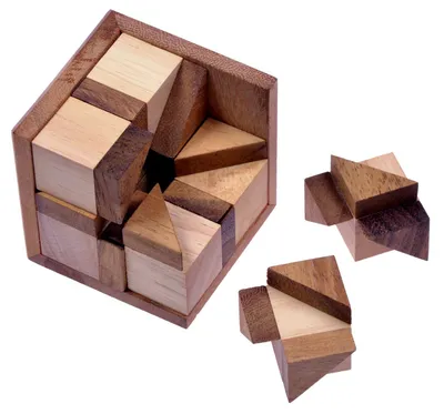 Produktbild von Octagon – 3D Puzzle-Würfel mit Gittermuster | Denkspiel mit 8 Würfeln im Holzrahmen