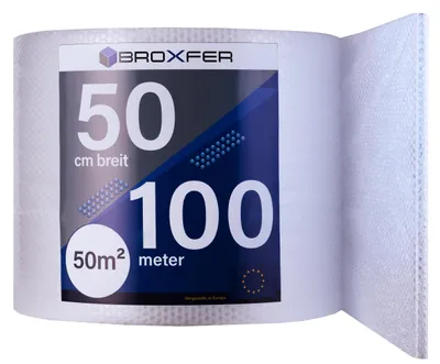 Produktbild von Broxfer Luftpolsterfolie Rolle 50cm x 100m Polsterfolie für Umzug / Versand 2-schichtig Verpackungsfolie Knallfolie LPF