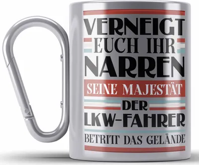 Produktbild von Trendation - LKW Fahrer Geschenk Edelstahl Tasse Karabiner Geschenke Zubehör Lustig Mann Lkwfahrer Geschenkidee Edelstahl Tasse Karabinern mit Spruch (Silber)