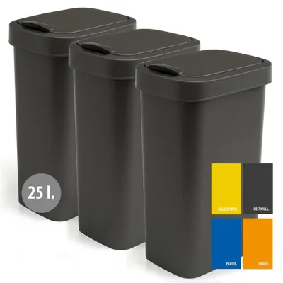 Produktbild von Mülleimer 25l groß mit Deckel, 3er Set Schwingdeckel, 3x25 l