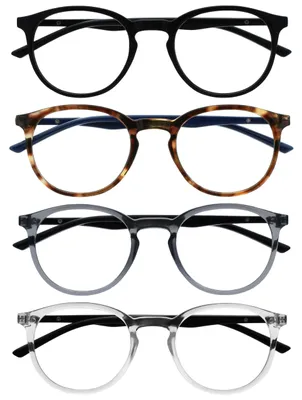 Produktbild von OPULIZE Lesebrille 4er Set Rund Federscharniere Kratzfest Schwarz Braun Grau