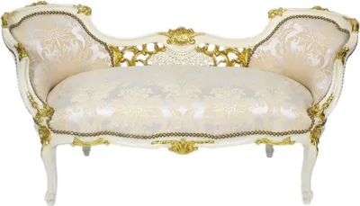 Produktbild von Casa Padrino Barock Sitzbank Silber / Creme / Weiß / Gold 150 x 55 x H. 80 cm - Prunkvolle Massivholz Bank mit edlem Muster - Barock Wohnzimmer Möbel