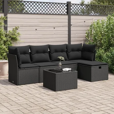 Produktbild von Eleganten-Stil 6-tlg. Garten-Lounge-Set mit Kissen Garten-Sofagarnitur, Outdoor Indoor, Schwarz Poly Rattan Gartenmöbel-Sets CHY90521394