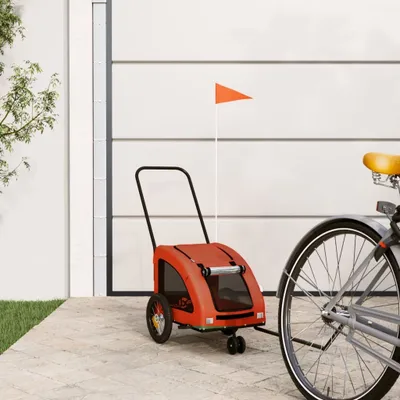 Produktbild von vidaXL Přívěs na jízdní kola Psi Oranžová a šedá Oxford tkanina a žehlička