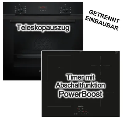Produktbild von Herdset SIEMENS Backofen Schnellaufheizung + Induktionskochfeld Booster autark 60 cm