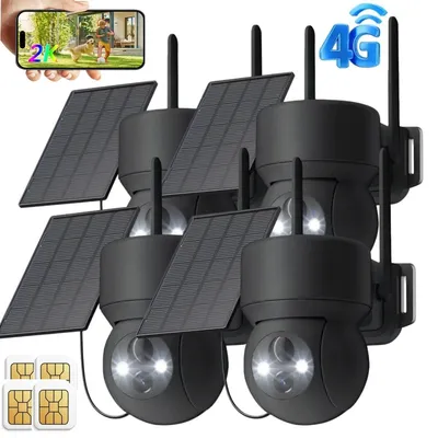 Produktbild von 4G LTE Überwachungskamera Aussen Solar Akku 2K Kamera mit SIM Karte Kabellos IP Kamera Outdoor Ohne WLAN 355°/90° Schwenkbar mit  PIR Erkennung 4PC