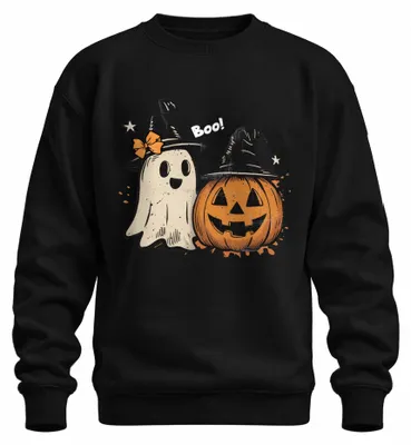 Produktbild von Boo Halloween Kürbis Geist niedlich Hexenhut Retro Vintage Sweatshirt Pullover, Schwarz, XXL