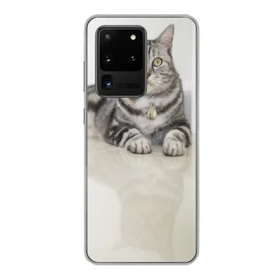 Produktbild von MuchoWow® Handyhülle Schutzhülle Hülle für Samsung Galaxy S20 Ultra Katze - Grau - Tier - Mädchen - Kinder - Jungen - Kind Silikon Softcase Handy Hülle - Karteninhaber