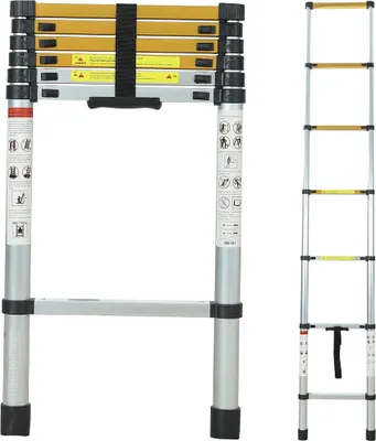 Produktbild von ANDIARBEIT® "Höhenangst" ausziehbare Teleskopleiter kompakt & faltbar, max. Belastbarkeit 150 kg, rutschfeste Sprossen & gummierte Füße, 2,6 m | AND-5
