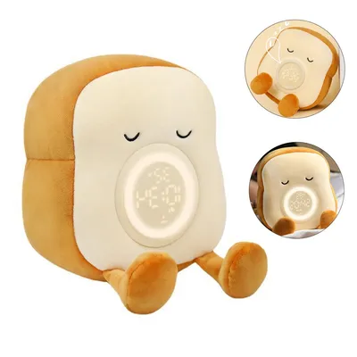 Produktbild von Wecker mit licht, Kinderwecker, Wake up Light Lichtwecker, Niedliche Toast Plüschtiere Trainer Uhr, Doppelwecker mit Schlummerfunktion