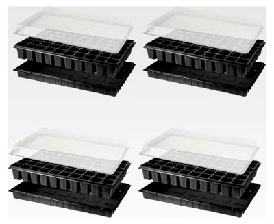 Produktbild von Anzuchtplatte mit Untersetzer und Deckel, 4er-Pack, Anzuchtschale für 60 Pflanztöpfe 46x46x H70 mm – Zimmergewächshaus, Anzuchtset für Gemüse, Kräuter und Blumen