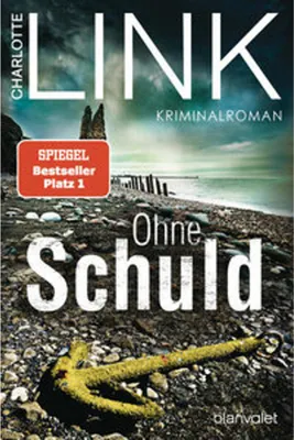 A book cover showing a desolate beach scene with an anchor in the foreground.