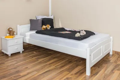 Produktbild von Kinderbett / Jugendbett Buche massiv Vollholz weiß lackiert 117, inkl. Lattenrost - Abmessung 120 x 200 cm