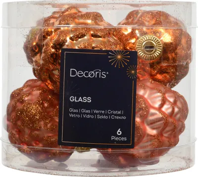 Christbaumschmuck Zapfen 7cm Glas 6 Stück - Warmorange