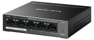 Imagen del producto de Mercusys MS105GP, Ethernet Gigabit (10/100/1000), Modo de comunicación dúplex completo, Soporte para alimentación a través de Ethernet (PoE), Montaje en pared