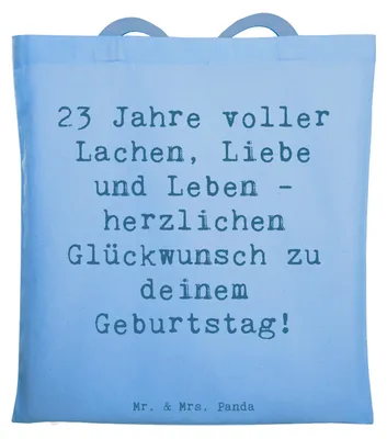 Produktbild von Mr. & Mrs. Panda Schultasche Spruch 23. Geburtstag - Sky Blue - Geschenk, Baumwolltasche, Lebensfreude, Tote Bag, Tasche, Geburtstagsgeschenk, Jutebeutel, Meilenstein
