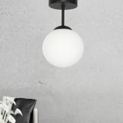Image de Plafonnier, abat-jour noir, boule en verre, CALIPSO 13-827