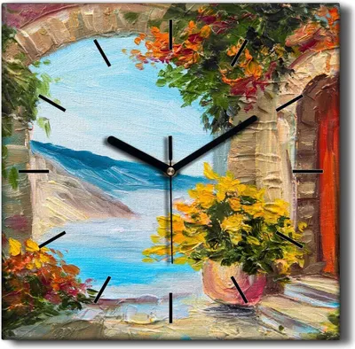 Produktbild von Coloray Hodiny Unikátní 30x30 cm  Tiché hodiny Pro obývací pokoj a kuchyň Nástěnné hodiny Plátno Černé ručičky hodin - Květiny dům moře