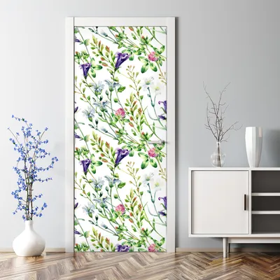 Produktbild von Dekorative Türfolie selbstklebend Klebefolie Wandaufkleber Aquarell Wildblumen 77 x 200 cm