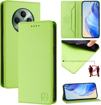 Image de Etui en cuir pour Oppo Reno12F 5G/Reno12F 4G, étui à rabat avec fentes pour cartes, portefeuille et support Vert