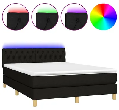 Produktbild von vidaXL Boxspringbett mit Matratze & LED Schwarz 140x200 cm Stoff