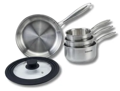 Image de Batterie de cuisine avec 1 poêle 24 cm et 2 casseroles 14/16/18 cm avec 1 couvercle de cuisson universel Fackelmann Vita3