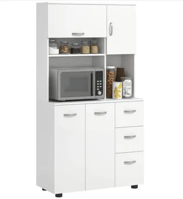 Produktbild von Küchenschrank, Buffet, 3 Schubladen, 3 Regale, viel Stauraum, 89x39,5x168cm, Weiß