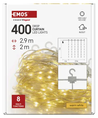 LED Weihnachtliche Drop-Kette – Vorhang, 2,9x2 m, Außen und Innen, warm-weiß, Programme
