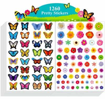 Produktbild von Solidchoice – Set mit 1260 farbigen Schmetterlings- und Blumenaufklebern zur Dekoration