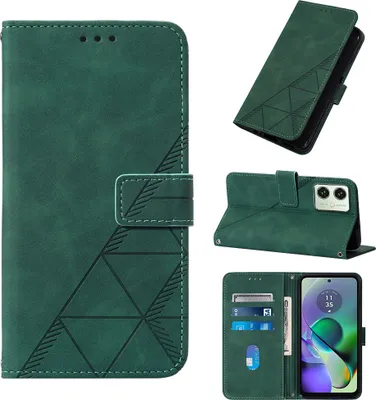 Produktbild von Hülle für Motorola Moto G54 Prägung Flip Leder Kartenfächer Schutzhülle mit Ständer Grün