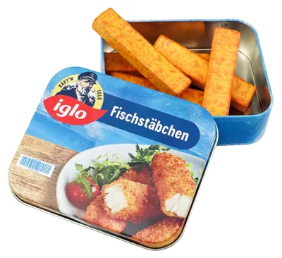 Obrázok produktu pre Tanner der kleine Kaufmann Iglo Fischstäbchen in Metalldose, für Kaufmannsladen