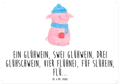 Produktbild von Mr. & Mrs. Panda tafel Schweinchen Glühwein DIN A5 - Weiß - Geschenk, Türschild, Weihnachten, Betrunken, Spruch, Blechschild, Retro, Weihnachtsmarkt, Schild, Wandbild