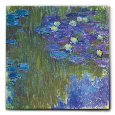 Produktbild von Giallobus - Seerosen und Blumen - Claude Monet - 100L x 100B cm - Bild - Leinwand mit Standardrahmen