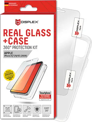Produktbild von Displex Panzerglas (10H) + Case für Apple iPhone 7/8/SE (2020/2022), Montagesticker, + Case, Tempered Glas, kratzer-resistente Schutzfolie, Apple, iPhone 6/ iPhone 7/ iPhone 8/ iPhone SE (2020/2022), Trockene Anwendung, Schlagfest, Kratzresistent, Staubresistent, Transparent, 1 Stück(e)
