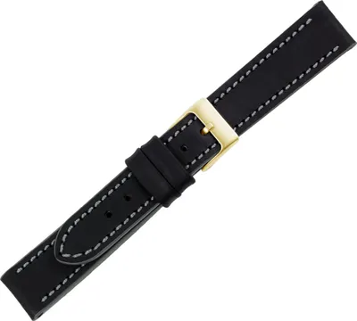 Produktbild von Minott | Uhrenarmband schwarz Kalbsleder flach | versiegelte Kante, Stegbreite:22mm, Schließe:Silbern