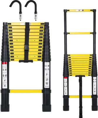 Obrázek produktu pro Jayseuw prémiový hliníkový teleskopický žebřík výsuvný skládací žebřík výška 3,8 m černý protiskluzový víceúčelový žebřík s odnímatelnými háky