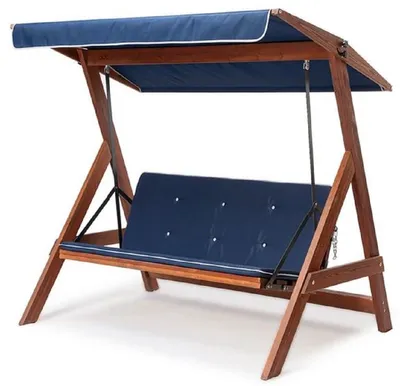 Produktbild von Casa Padrino Luxus Hollywood Schaukel Blau / Braun - Moderne Wetterfeste Garten Schaukel mit Sonnendach - Garten Möbel - Terrassen Möbel - Luxus Möbel