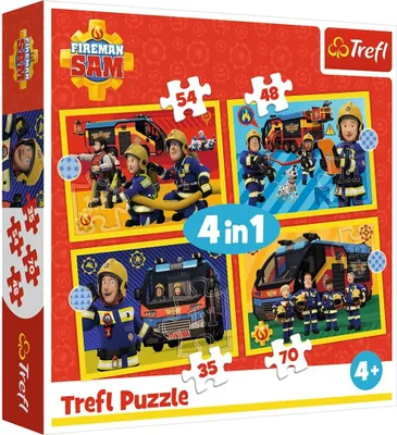 Image de Puzzle - 4-en-1 (35, 48, 54, 70) - Pompier en service - Sam le pompier - Trefl 34348