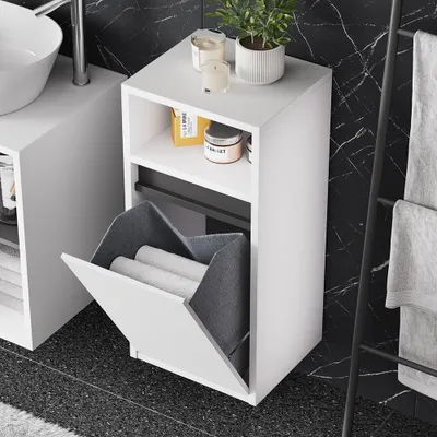Zdjęcie produktu dla Szafka łazienkowa Vicco Viola Biały/szary 38 x 80 cm z koszem na pranie, Model 54883