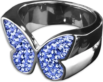 Produktbild von viva-adorno Gr. 57 (18,1 mm Ø) Edelstahl Ring Damenring Multi Kristall Schmetterling verschiedene Farben RS31,blau