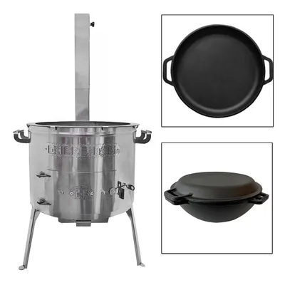 Produktbild von Utschak Set Timur Edelstahl mit Schornstein Kazan 15 Liter Gusseisen Deckel-Pfanne
