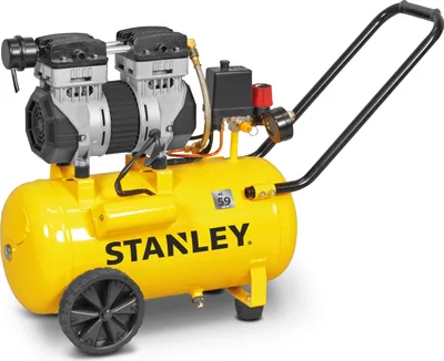 Obrázok produktu pre Stanley Compressor 230V SXCMS1324HE - Vzduchový kompresor 8Bar - 24L - 59dB - Nízkohlučné vzduchové čerpadlo - Bez oleja - 150L/min - S rukoväťou a kolieskami - Žltá