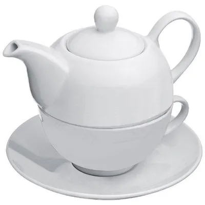 Teegeschirr-Set aus Porzellan, 1 Tasse 200 ml, Kanne 400 ml, Weiß