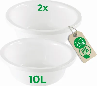 Produktbild von Novaliv 2x Spülschüssel Rund 10L, D40 cm, Weiß, BPA-frei & Spülmaschinenfest – Ideal für Küche und Camping, Rundschüssel, Große Plastikschüssel, Waschschüssel, Kunststoffschüssel, Teigschüssel
