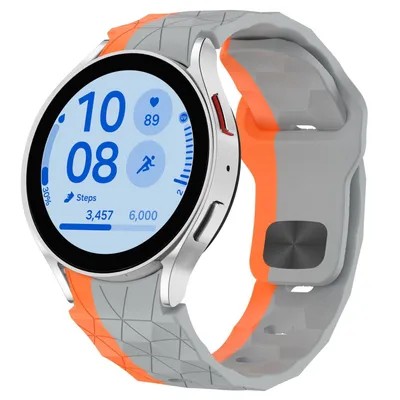 Immagine prodotto di Per Samsung Galaxy Watch FE / 6 / 5 / 4 40 mm Silicone Football Design Fascia da braccio di ricambio Grigio / Arancione