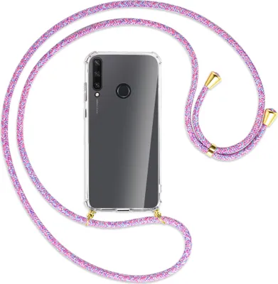 Produktbild von Handykette Backcover-Schutzhülle mit Band (Metall goldfarben) für Huawei Y6p - lila/rosa/blau