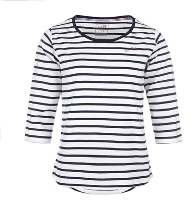 Produktbild von modAS Damen Bretonisches Shirt mit 3/4-Arm und Rundhals - Shirt mit Streifen aus Baumwolle in Weiß-Blau Größe 36