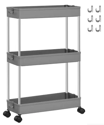 Produktbild von SONGMICS Rollwagen, Küchenwagen mit 3 Ebenen, Nischenregal, Edelstahl
